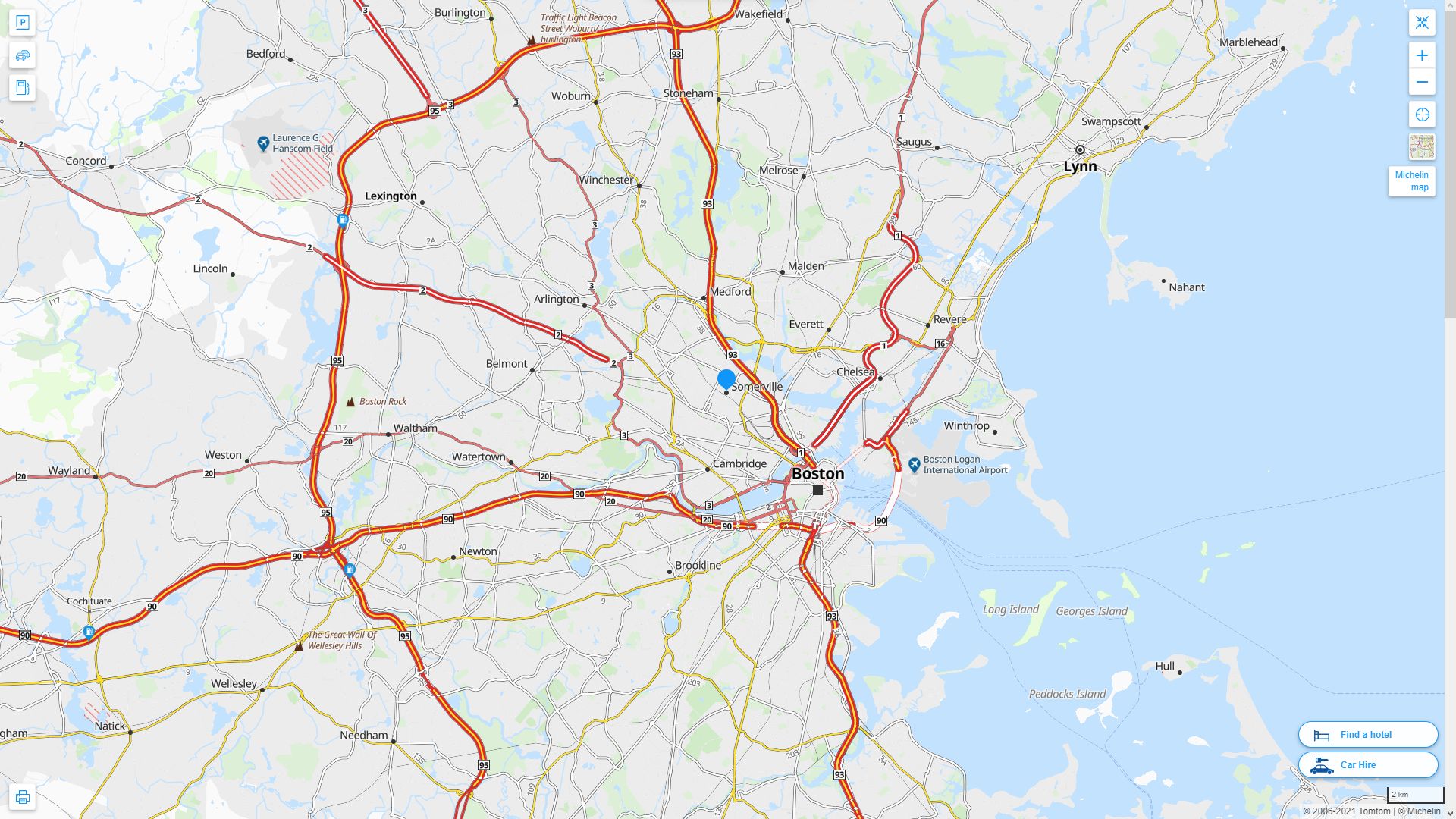 Somerville Massachusetts Highway and Road Map